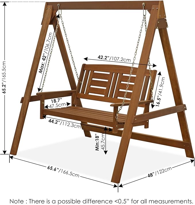 Furinno TIOMAN Porch Swing, Outdoor Hanging Wooden Swing with Stand in Teak Oil, Light Wood