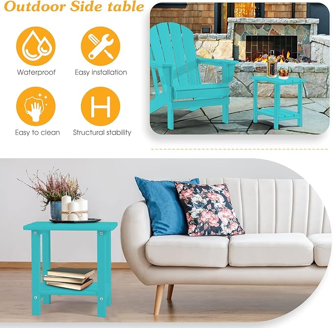 Adirondack Outdoor Side Table, 2-Tier Sturdy Patio End Table Weather Resistant, 16.5" Solid Side Table for Patio, Pool, Porch