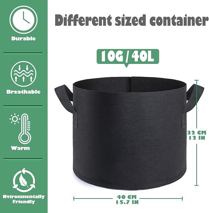 GROWTNT 10 Gallon Grow Bags 24 Pack,10 Gallon Fabric Pots,Garden Bags to Grow Vegetables,Planter Bag for Vegetables,Garden Pots with Two Handles.