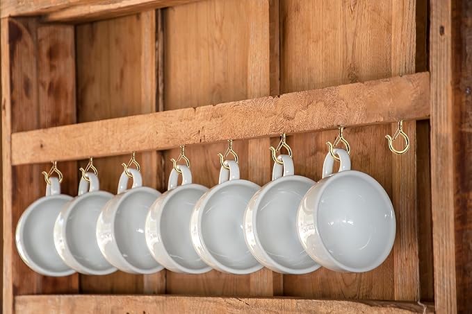 PlusRoc 20 Pack Ceiling Hooks for Hanging Plants Outdoor String Lights Heavy Duty, 2.2 Inch Eye Hook Screw in Cup Hooks Q-Hanger for Patio Lights, Wall Wood Fence Deck Mount(Gold)