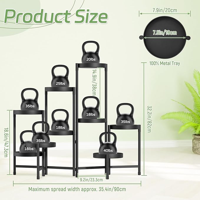 iDavosic.ly Plant Stand Indoor Outdoor, 9 Tier Corner Metal Flower Display Holder Shelf, Easy Assembly Folding Tall Orchid Rack for Patio Balcony Porch Garden Living Room House, Black