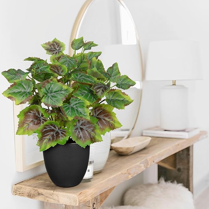 14.5" Artificial Plants Indoor Home Decor, Fake Potted Silk Plants for Shelves Living Room Decor, Small Artificial Office Desk Plants in Pots, Faux Grape Leaf Vine Hope Tropical House Plant Sets of 2