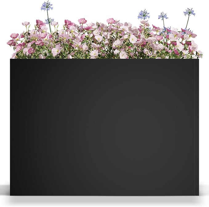 Metal Large Planter Box 38" L x 13" W x 30" H, Heavy Duty Tall Rectangle Outdoor Planter Box with Removable Insert Shelves for Porch, Garden, Patio, Yard (Black)