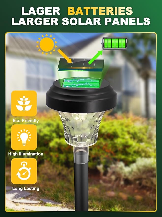 ROOR Ultra Bright Solar Pathway Lights 16 Pack, Outdoor Solar Yard Lights, Warm White, IP67 Waterproof