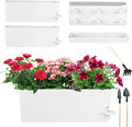 4 Pack Self Watering Pots for Indoor Plants 17 Inches Window Boxes Planters Rectangular Flower Pots Rectangle Herb Pots Large Plant Pots with Drainage Holes and Saucers Windowsill Planter, White