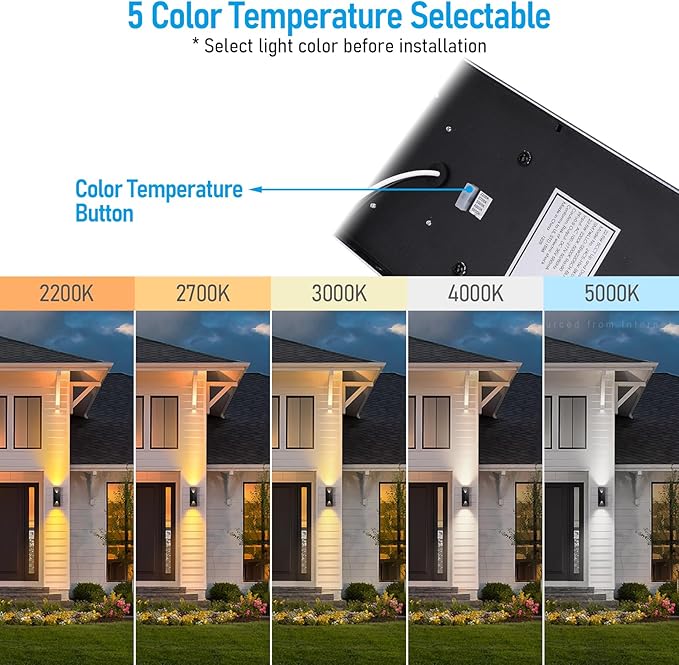 LEONLITE 5CCT Dimmable LED Up Down Wall Light, 100-277V, CRI 90+, IP65 Waterproof, 10%-100% Dimmable for Commercial Outdoor, 14 Inch Modern Porch Light, 2200K/2700K/3000K/4000K/5000K, Pack of 2