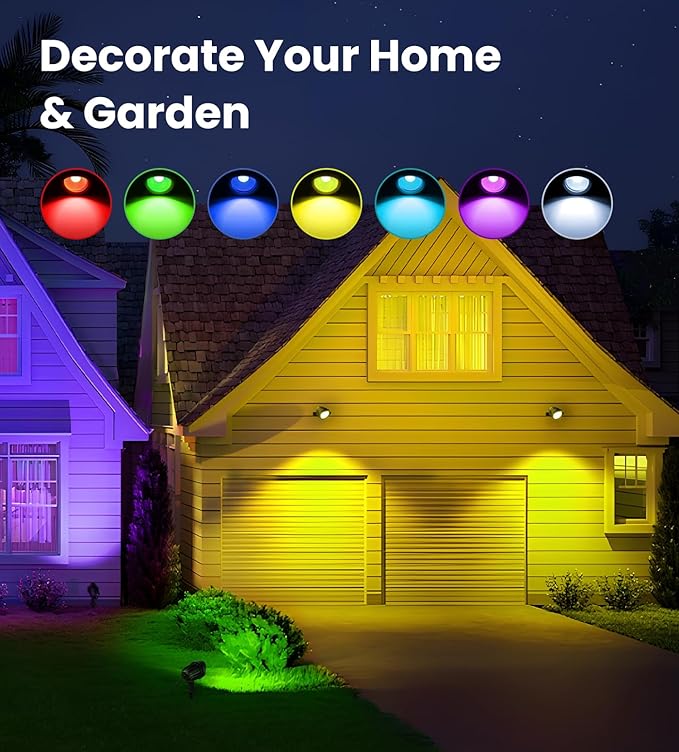 MEIKEE 15W RGB Color Changing Landscape Lighting 120V LED Landscape Lights with 4.9ft Cable IP66 Waterproof Outdoor Spot Lights for Garden Path Decoration (4 Pack)
