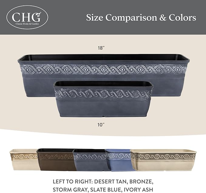 Classic Home and Garden Corinthian Trough Planter, 10", Slate Blue (3 Pack)