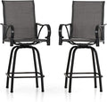 PHI VILLA Outdoor Bar Stools Swivel Set of 2, Outdoor Bar Height Tall Patio Chairs Grey with Armrest, High Top Patio Stools & Chairs with Sling Fabric for Outside Kitchen