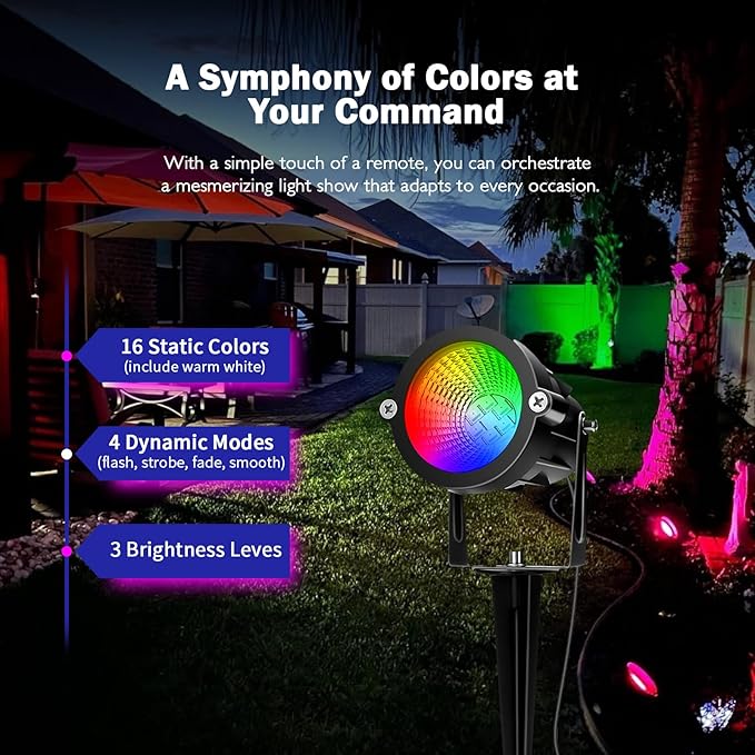 RGBW Low Voltage Landscape Lights, 10W 12/24V Color Changing Landscape Lighting with Remote, IP65 Waterproof Outdoor LED Spotlight for Garden Christmas Halloween, 8 Pack with Connectors