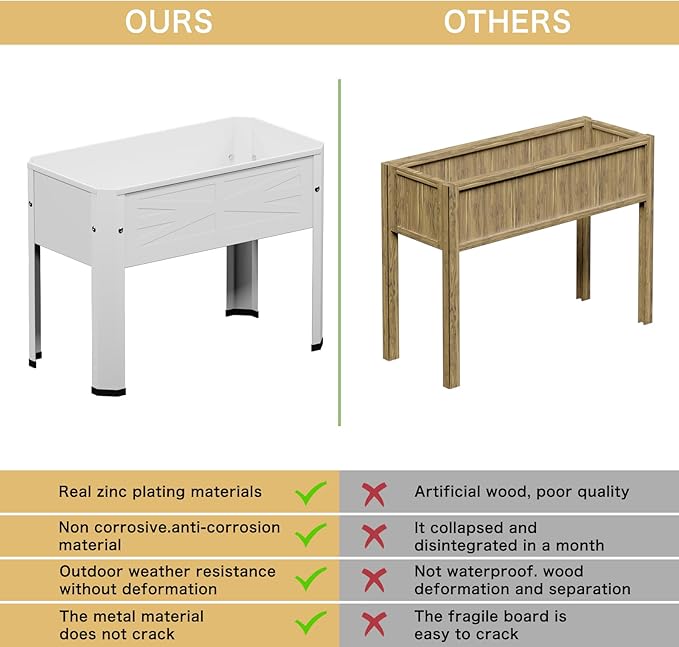 Elevated Metal Planter Box Stand Heavy Duty Raised Garden Bed for Vegetables Flowers Herbs Indoor Outdoor Use, Cream