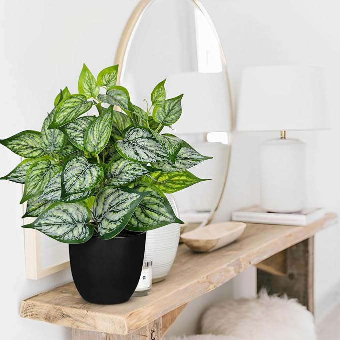 14.5" Artificial Plants Indoor Home Decor, Fake Potted Silk Plants for Shelves Living Room Decorative, Small Artificial Office Desk Plant in Pots, Faux Potted Greenery Tropical House Plant, Set of 2