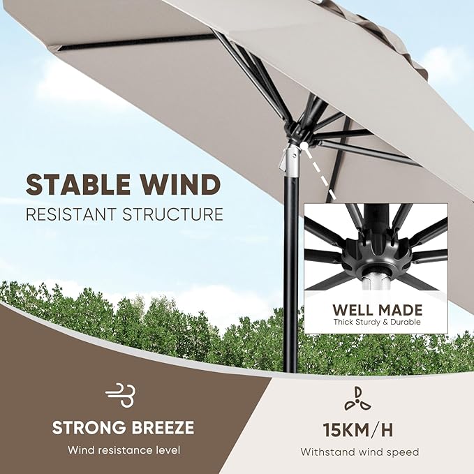 Tempera Patio Market Outdoor Table Umbrella with Auto Tilt and Crank, Large Sun Umbrella with Sturdy Pole & Fade Resistant Canopy, Easy to Set