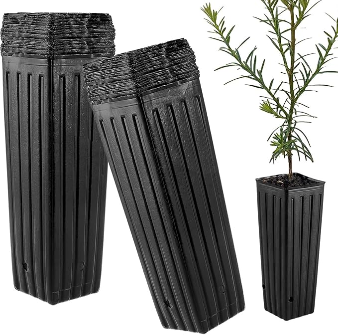 DredQcco Tall Deep Tree Pot, 50Pcs Plastic Plant Seedling Treepots Tall Flower Plant Container Starting Pots with Drainage Holes Flower Container for Indoor Outdoor Garden Plants 9.8" H x 4.7" W