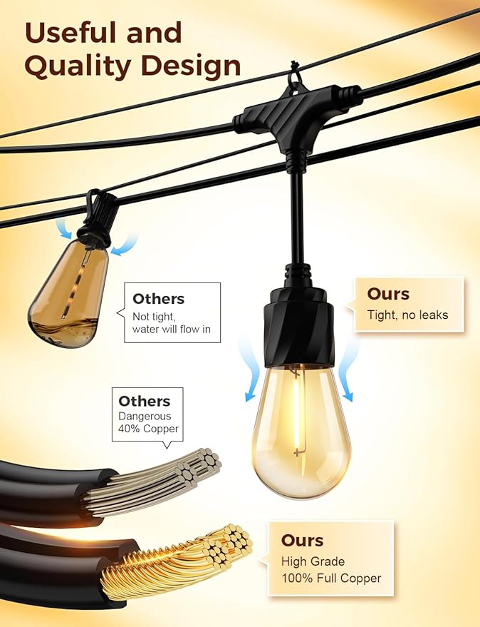XMCOSY+ 96FT Outdoor String Lights, Patio Lights Outdoor Waterproof with 32 Shatterproof Bulbs, LED Hanging Light for Outside Porch Backyard Garden Party Balcony Decor