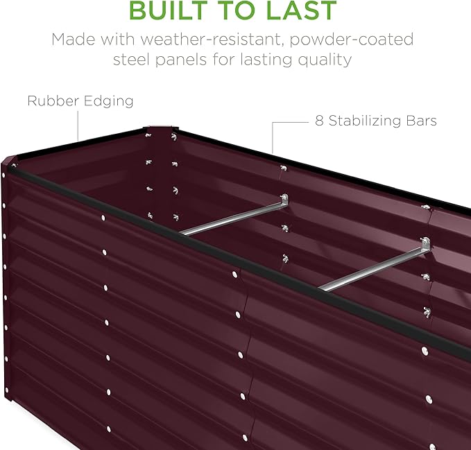 Best Choice Products 8x2x2ft Raised Outdoor Metal Garden Bed, Deep Root Box Planter for Vegetables, Flowers, Herbs, 240 Gallon Capacity, 100% Non Toxic Materials - Burgundy