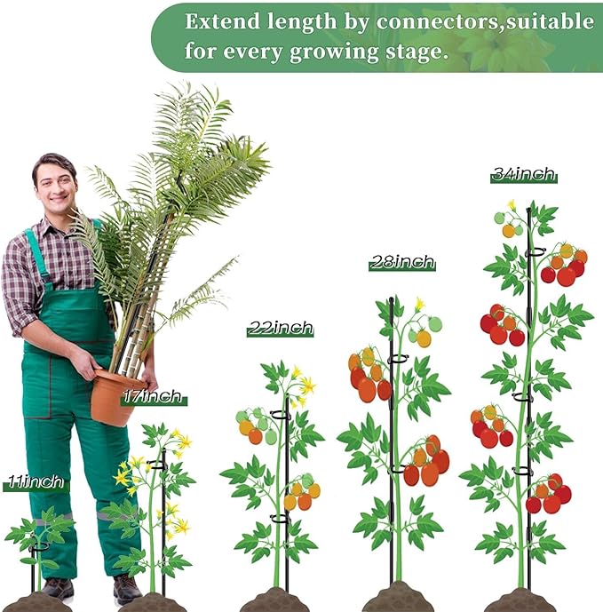 Plant Stakes 17inch &11inch SupKing Adjustable Length Plant Support Stake 16Pcs Orchid Sticks with Clips for Indoor Outdoor,Garden Poles for Potted Tomato Amaryllis Vegetables with 20 Ties (Black)