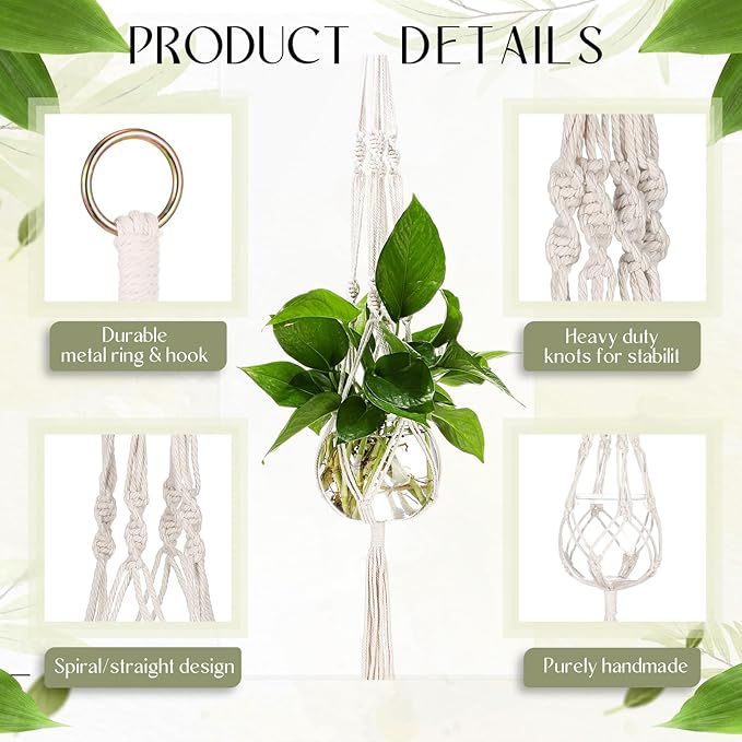12 Pcs Plastic Plant Propagation with Boho Macrame Hanger Wall Plant Propagation Station Hanging Holder Include Hooks Kit for Indoor Home Garden Office Decor 3 Size (White)