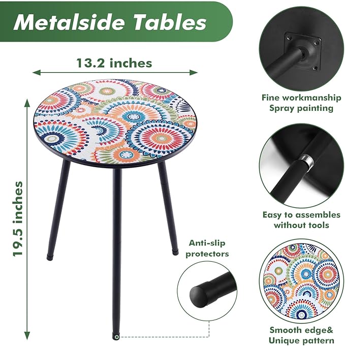 1 Pack Metal Outdoor Side Table Small Outside Round End Table for Patio Modern Accent Garden Corner Table for Small Spaces, Balcony, Porch, Weather-Resistant, Plant Stand Indoor