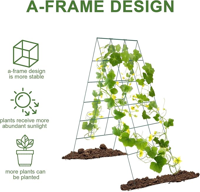Cucumber Trellis for Raised Bed, Garden Trellis for Climbing Plants Outdoor with Climbing Net and Plant Support Clip for Cucumber, Vegetable, Flowers (18" W x 46" H-2pack)