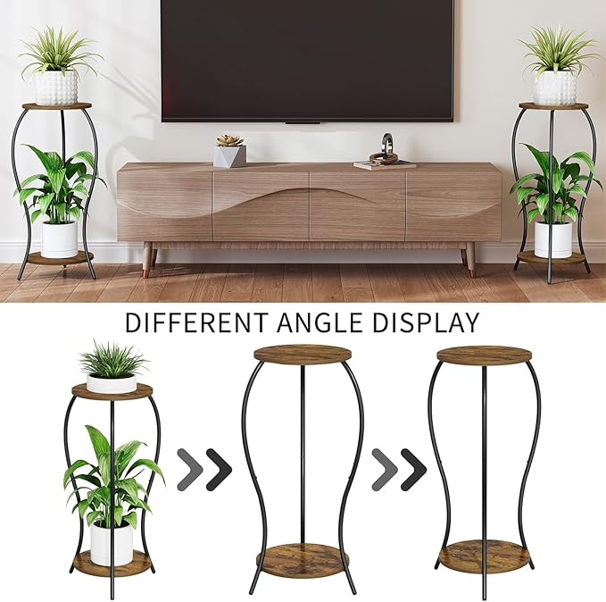 Plant Stand Indoor, 2 Tier Round Tall Plant Stand, Flower Pot Stand, Plant Shelf Rack, Corner Plant Stand for Planter Garden Balcony Patio Living Room