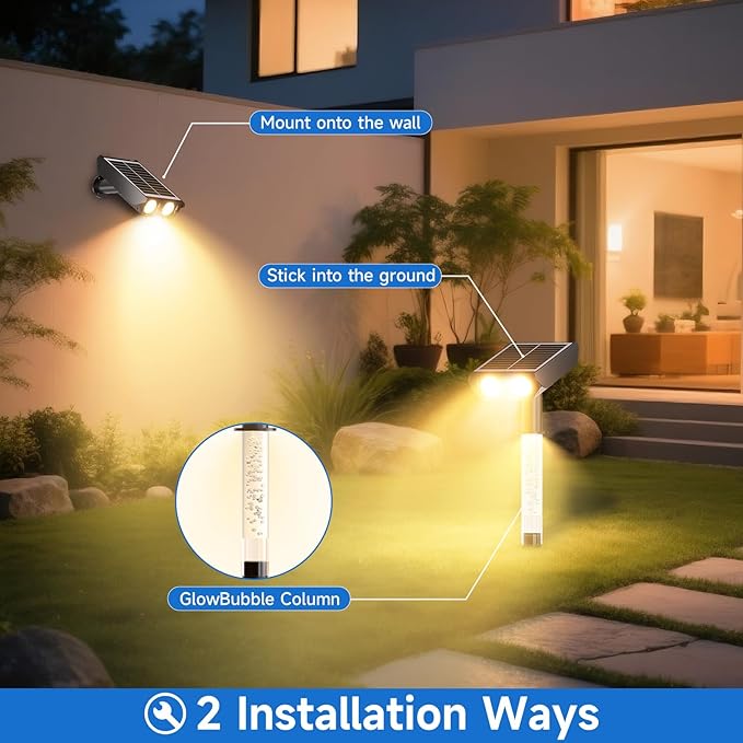 Solar Spot Lights Outdoor Adjustable Beam & PC Light Guide Column, 4 Pack Solar Lights Outdoor Waterproof IP65, 2 Modes & Auto On/Off Landscape Spotlights for Garden, Yard, Pathway, Tree (Warm Yellow)