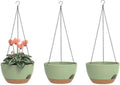 Hanging Planters 3-Pack, 8 Inch Self-Watering Hanging Pots with Drainage Hole and Chains, Plastic Planters for Indoor Outdoor（Green Brown）
