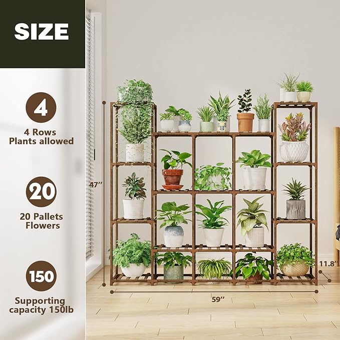Bamworld Large Plant Shelf Indoor Plant Shelf Outdoor Tall Wood Plant Holder for Living Room Multiple Plants Patio Balcony Garden 17 Pots