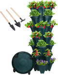 GameXcel Vertical Planter 7 Tier Stackable Planters Garden Planters Strawberry Herb Flower and Vegetable Planter Indoor Outdoor Gardening Pots with Removable Wheels and Tools - Green