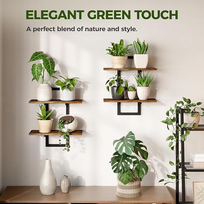 Bamworld Floating Shelves for Wall Planters for Indoor Plants Hanging Shelves Plant Holder Wall Decor Plant Stand Indoor for Plant Hangers Indoor for Living Room Bedroom Bathroom 2-Pack Brown