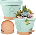 Plastic Plant Pots 10 Inch Set of 4, Self Watering Pots with Drainage Holes, Saucer & Reservoir, Flower Pots for Indoor/Outdoor Plants, Decorative Nursery Planting Pots (Green)