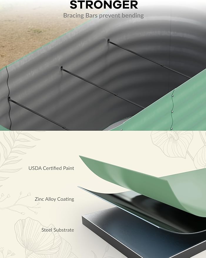 GarveeLife 2 Pcs Raised Garden Beds Outdoor 8x4x2 ft - Galvanized Steel Planter Box for Vegetables, Flowers, Rust-Resistant, Easy Assembly Raised Beds, Durable Planters for Outdoor Plants, Green