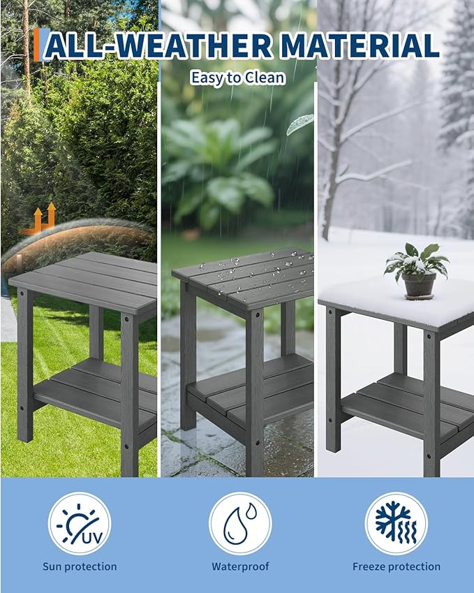 GarveeLife Poly Lumber Rocking Chair Outdoor Set of 2 with Side Table - HDPE High Back Porch Rocker Chairs for Adults - All Weather Resistant Furniture for Patio - Gray