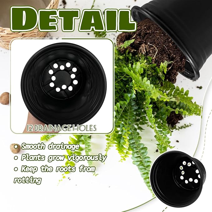 OJYUDD 120 Pcs 0.5 Gallon Black Plastic Plant Nursery Pots,Plant Seedling Pots with Drainage Holes,Black Flower Planting Container for Seedlings Transplanting,Planting,Succulent