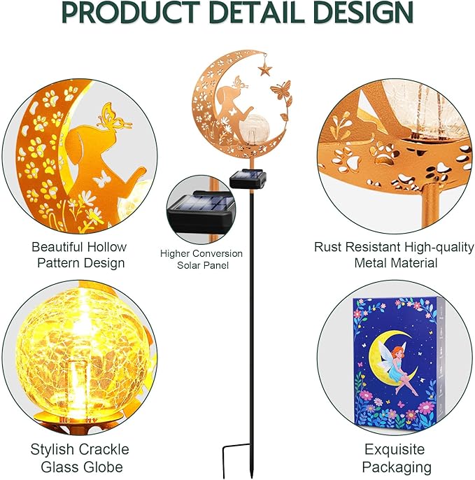 ZNYCYE Solar Lights Outdoor Decorative Moon Dog Butterfly Solar Stake Lights Birthday Gifts for Women mom Grandma, Garden Decor Waterproof for Walkway, Yard, Lawn, Patio (Warm White)