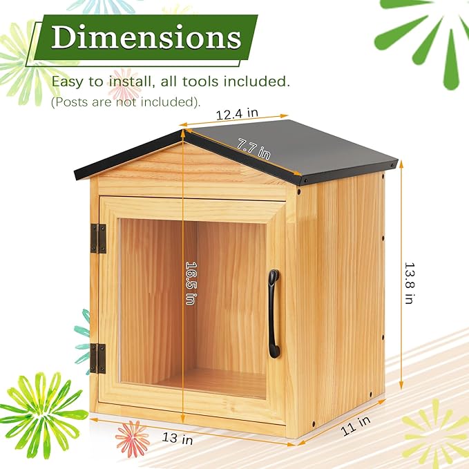 Outdoor Library Outdoor Book Box Storage Small Wooden Cabinet Little Literature Box for Neighborhoods Community and Schools Sharing Books, Flyers, Newspapers, Food and Art (B)