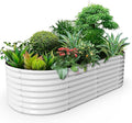 A ANLEOLIFE 8x4x2ft Galvanized Raised Garden Bed Kit, Oval Metal Deep Root Planters for Outdoor Plants Vegetables Flowers Herb, Large Bottomless, 478 Gallon Capacity- Antique White