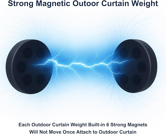 3LB Heavy Duty Outdoor Curtain Weights, Strong Magnetic Gazebo Curtain Weights, Rubber Covered Waterproof Drapery Weight, Prevent Curtain Liner from Blowing Around, Black, 6 Pairs
