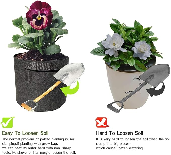 5 Pack 3 Gallon Grow Bags with Handles Garden Vegetable Flower Grow Bags Nonwoven Aeration Fabric Pots for Nursery Garden Planting
