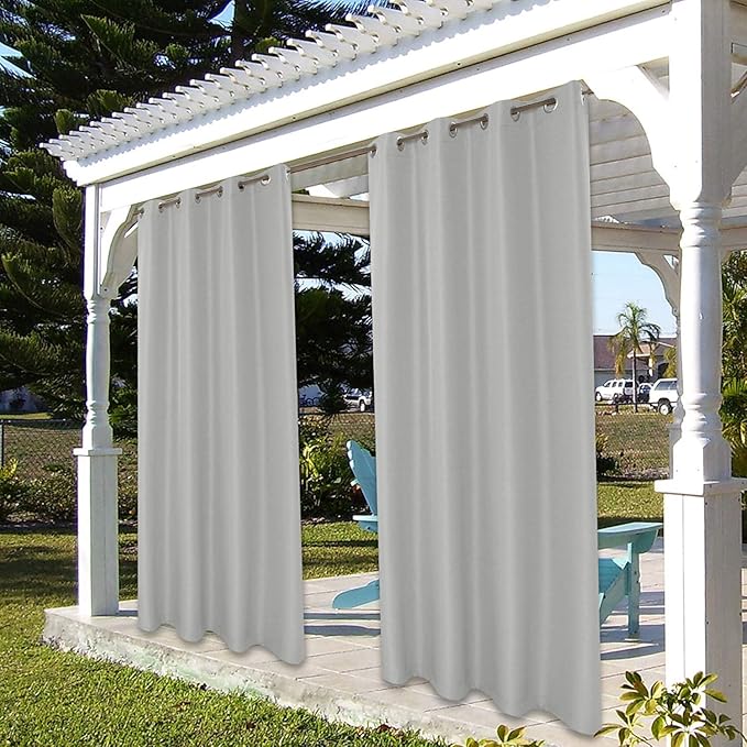 BONZER Outdoor Waterproof Curtains for Patio Privacy Grommet Light Filtering Outside Curtains for Gazebo, Porch, Pergola, Pavilion, 1 Panel, 54W x 95L inch, Silver