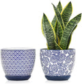 Selamica Ceramica Plant Pots, 6.5 Inch Flower Pots Set of 2 with Drainage Holes & Saucer, Planters for Indoor Plants, Home Decor, Vintage Blue