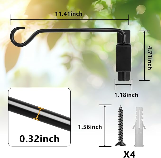 2PCS Wall Mounted Plant Hanger, Indoor/Outdoor Decorative Hook for Hanging Plants, Windchime, Baskets – Rustic Iron Plant Holder, Ideal Wall Décor, Ceiling Hooks for Indoor Garden- (12in)