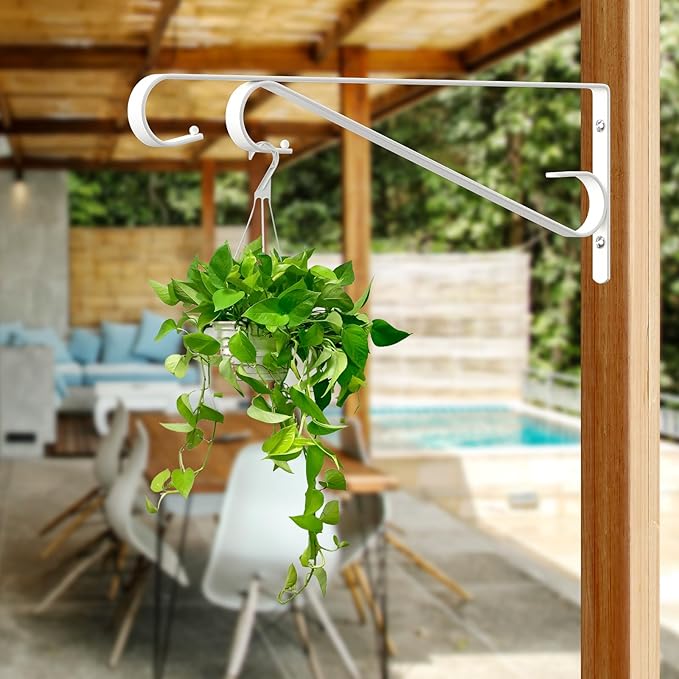 Plant Hangers Outdoor (2 Pack-15.5 Inch White) Plant Hooks Heavy Duty Iron Plant Hanger Hook for Wall, Hanging Plant Bracket for Planters, Bird Feeders, Lanterns, Wind Chimes, Outdoor