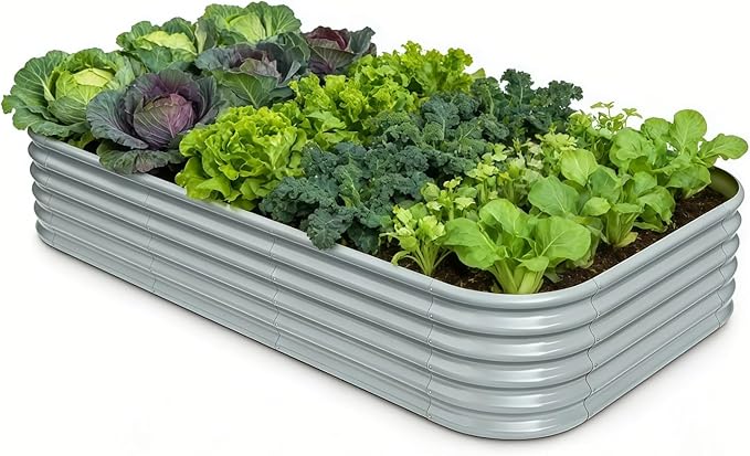 Galvanized Raised Garden Bed 8x4x1.5 ft, 18" Tall Metal Planter for Outdoor Plants Vegetable Herb Leafy Green, Modular Raised Flower Bed with Rust Resistant Coating -Brooklyn Grey