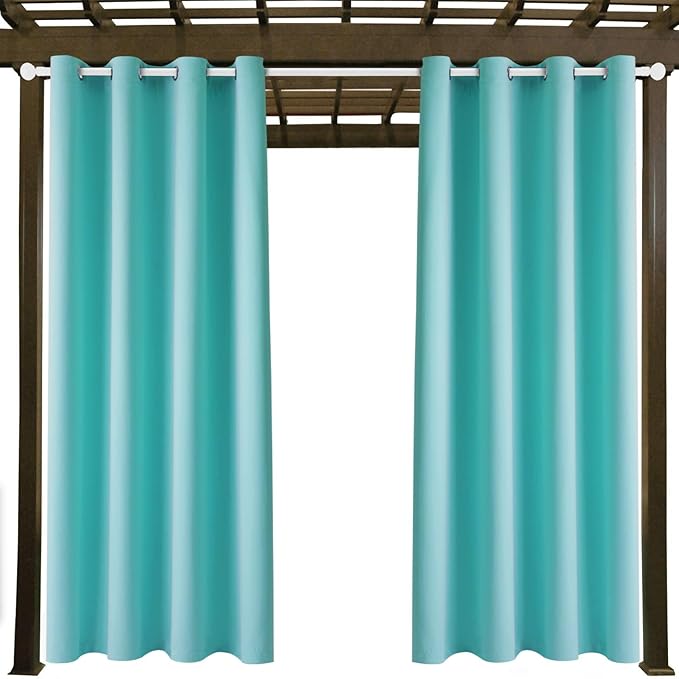 Water Proof Outside Curtains with Grommet Top for Porch, W52 x L120 Thermal Insulated Washable Outdoor Divider Drapes for Patio Gazebo Deck Pool Area Pergola Cabana (Teal Blue, 2 Panels)