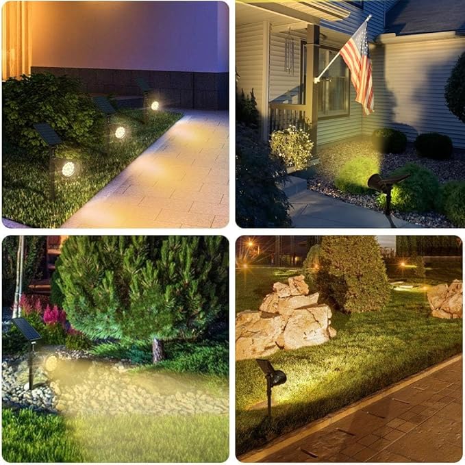 DBF Solar Lights Outdoor, 600LM Solar Spotlights Outdoor Waterproof, 2 Brightness Mode Adjustable 18 LED Flag Pole Light for Garden Yard Patio Landscape Driveway Garage Pool(Warm White, 2 Pack)