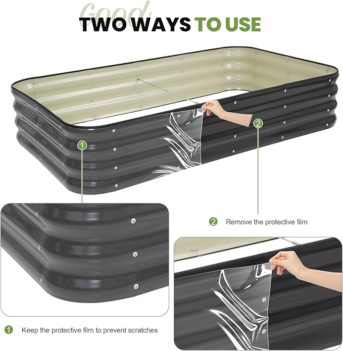 G GOOD GAIN 4-in-1 Adjustable Raised Garden Bed Kit | Galvanized Planter Boxes for Vegetables, Flowers | 12" Tall, Multiple Sizes (5x3x1ft, 4x4x1ft, 6x2x1ft, 7x1x1ft) | Outdoor Metal Raised Bed, Grey