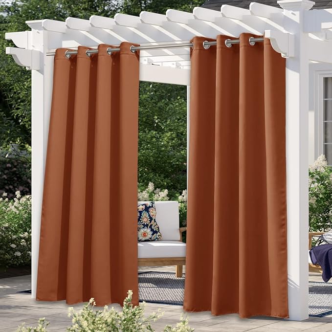 NICETOWN Outdoor & Indoor Curtains for Patio Waterproof, Thermal Insulated Grommet Top Blackout Indoor Outdoor Curtain Drapes for Cabana, Mecca Red, 1 Panel, W52 x L95