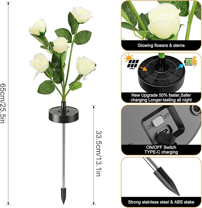 Upgraded Solar Garden Lights, 2 Pack Outdoor Solar Lights, New Round Panel for 40-Hour Runtime, Serve as Outdoor & Indoor Decor, 7-Color Changing Flower Lights, Waterproof for Patio Yard Decoration