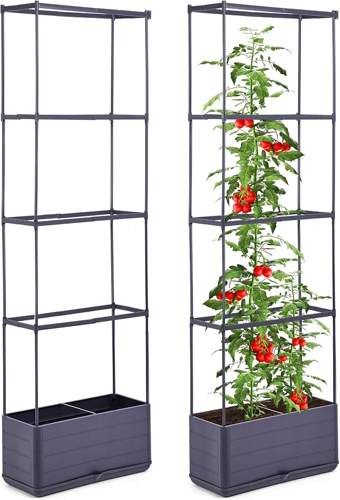 GENMOUS 2 Pack Rectangle 4 Tier Tomato Planter, Raised Garden Bed Tall 45'' Vertical Elevated Garden Planter Standing Garden Bed Planter Box with Drainage Holes Patio Balcony Porch Black